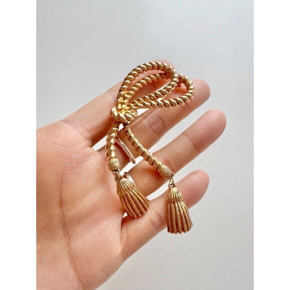 Vintage Unbranded Gold Tone Rope Dangle Tassel Brooch - Picture 4 of 9